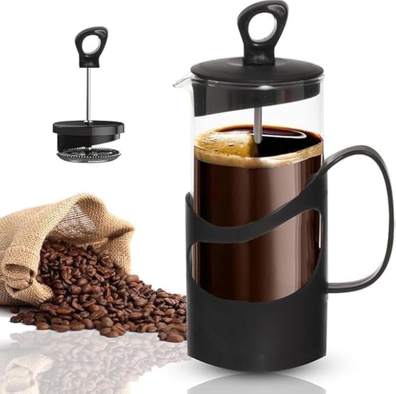 Glass French Press Coffee Maker, 1000ml, Black, with Ergonomic Handle and Filtration System
